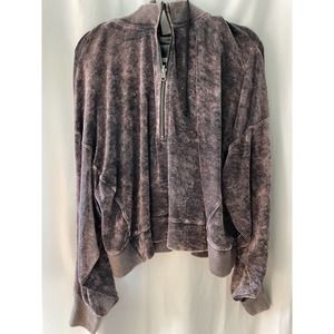Free People Smoky Lavendar Gray Velour Oversized Crop Hoodie size‎ Small